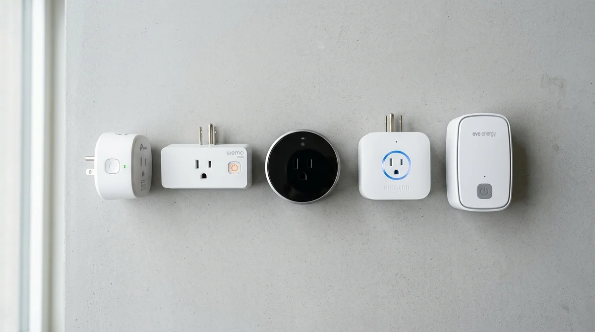 5種類のスマートプラグを俯瞰で並べた比較写真