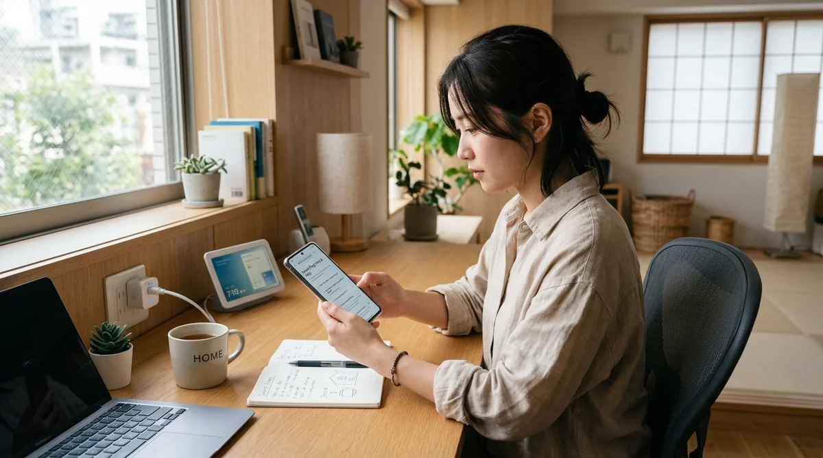 スマートプラグのFAQをスマホで調べている様子