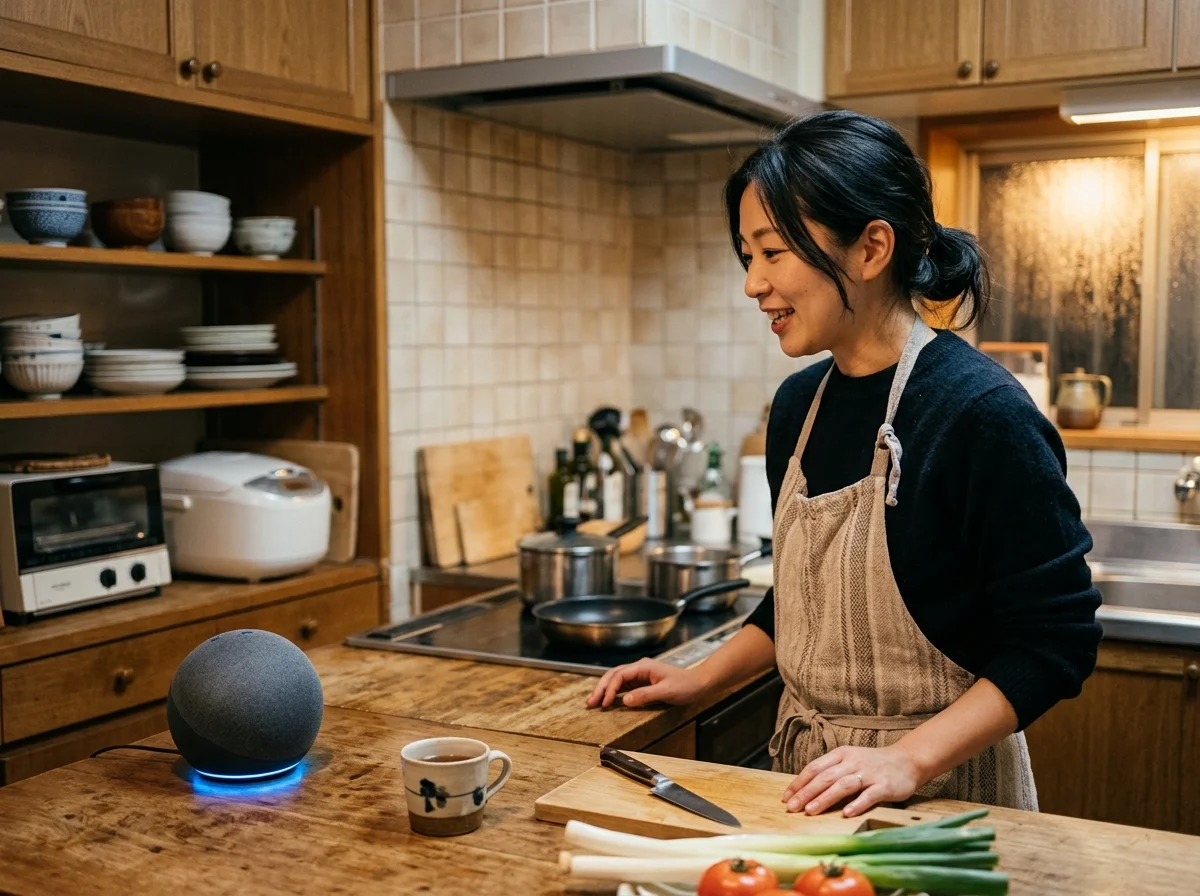 スマートスピーカーでエアコンを音声操作する様子