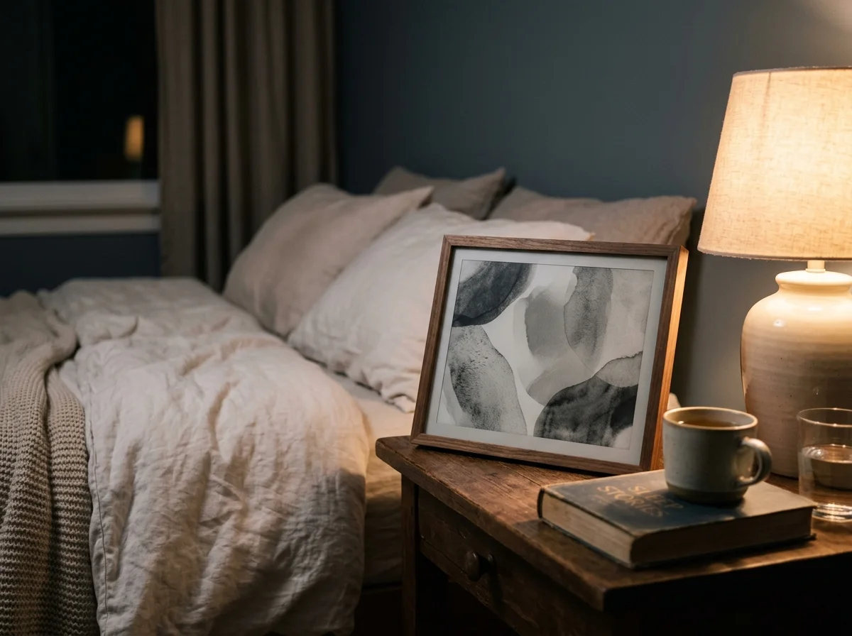 寝室に設置されたアートフレーム