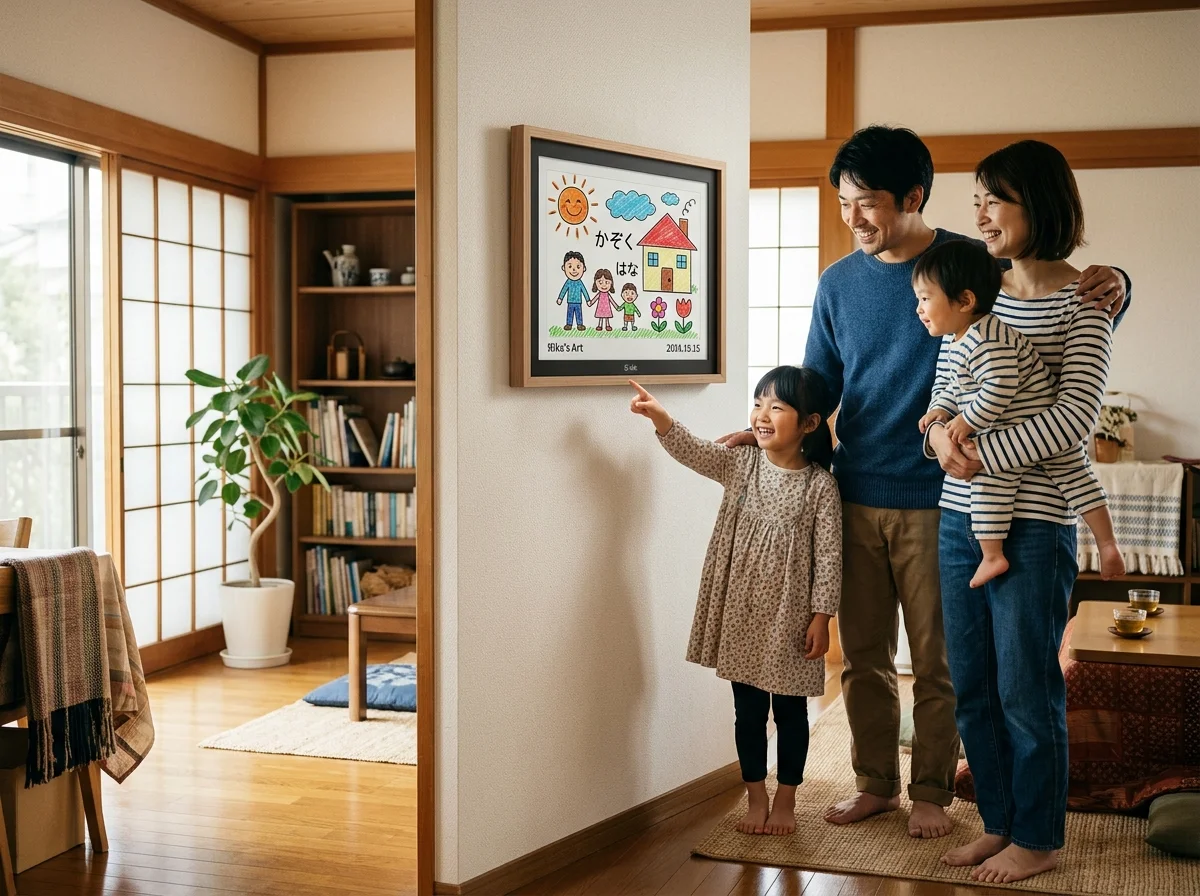 家族がアートフレームを楽しむ様子