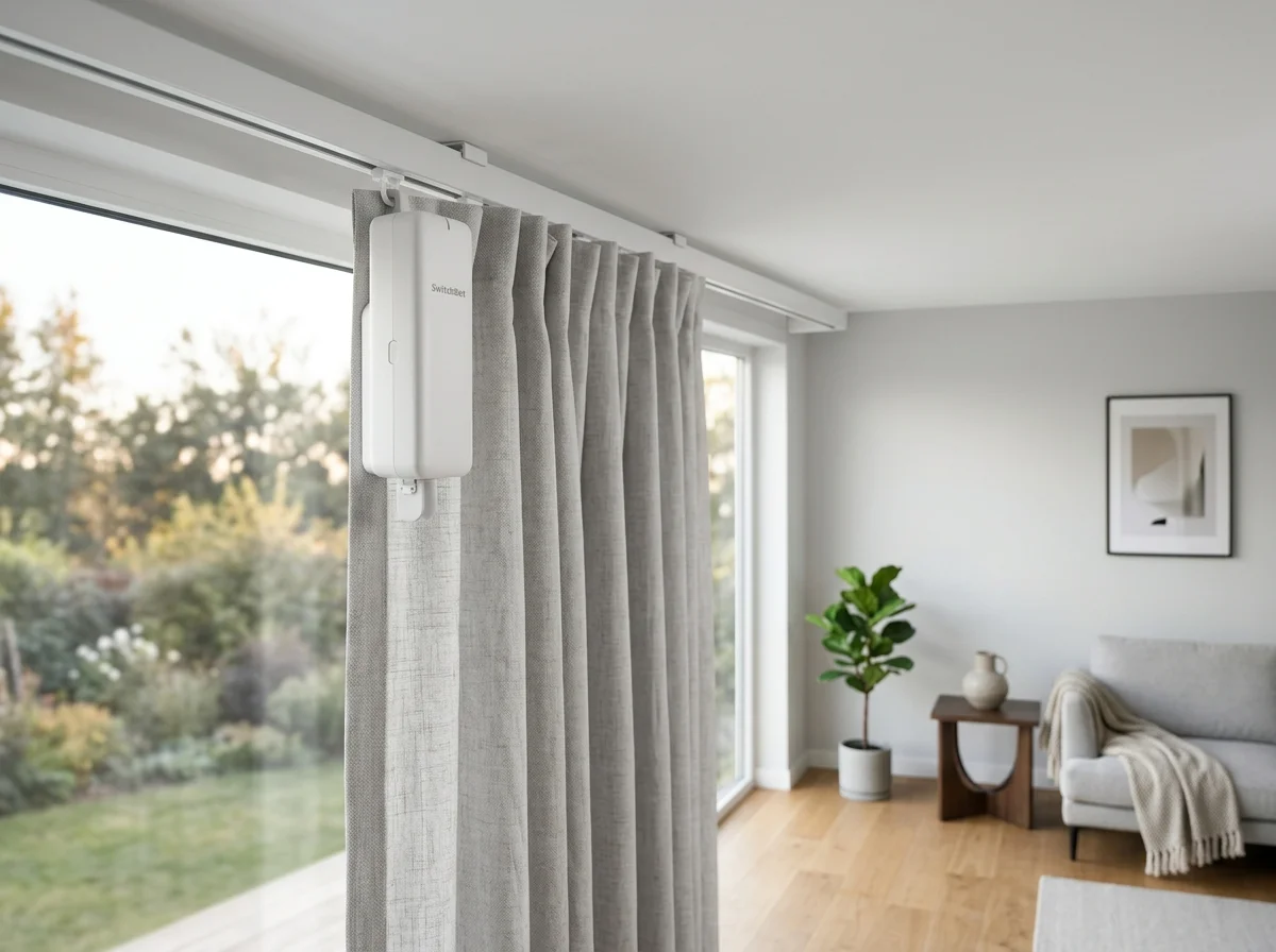SwitchBotカーテン3がカーテンレールに設置された様子