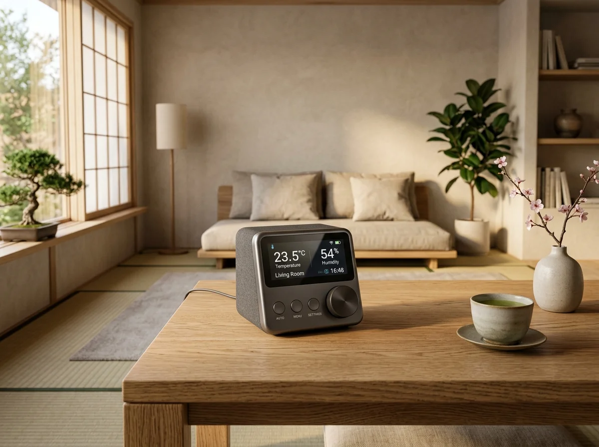 SwitchBot Hub 3のカラーディスプレイと回転ダイヤルを操作するイメージ