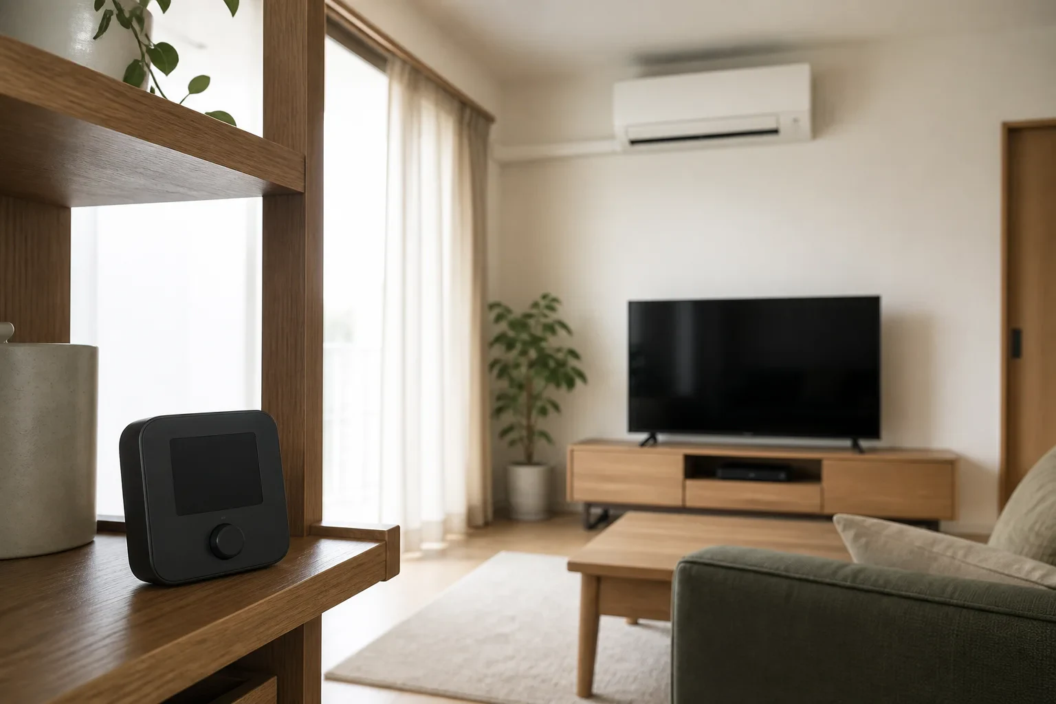 SwitchBot Hub 3からエアコンとテレビへ赤外線を送るリビングの場面