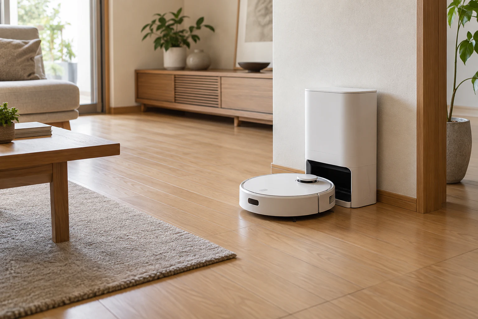 自動ゴミ収集ステーションへ戻るロボット掃除機