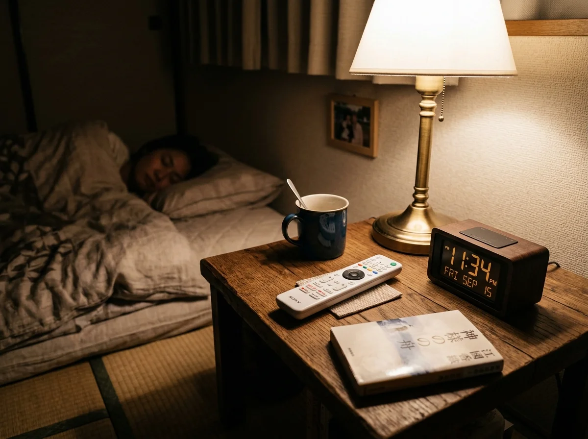 ベッドサイドに置かれた学習リモコン
