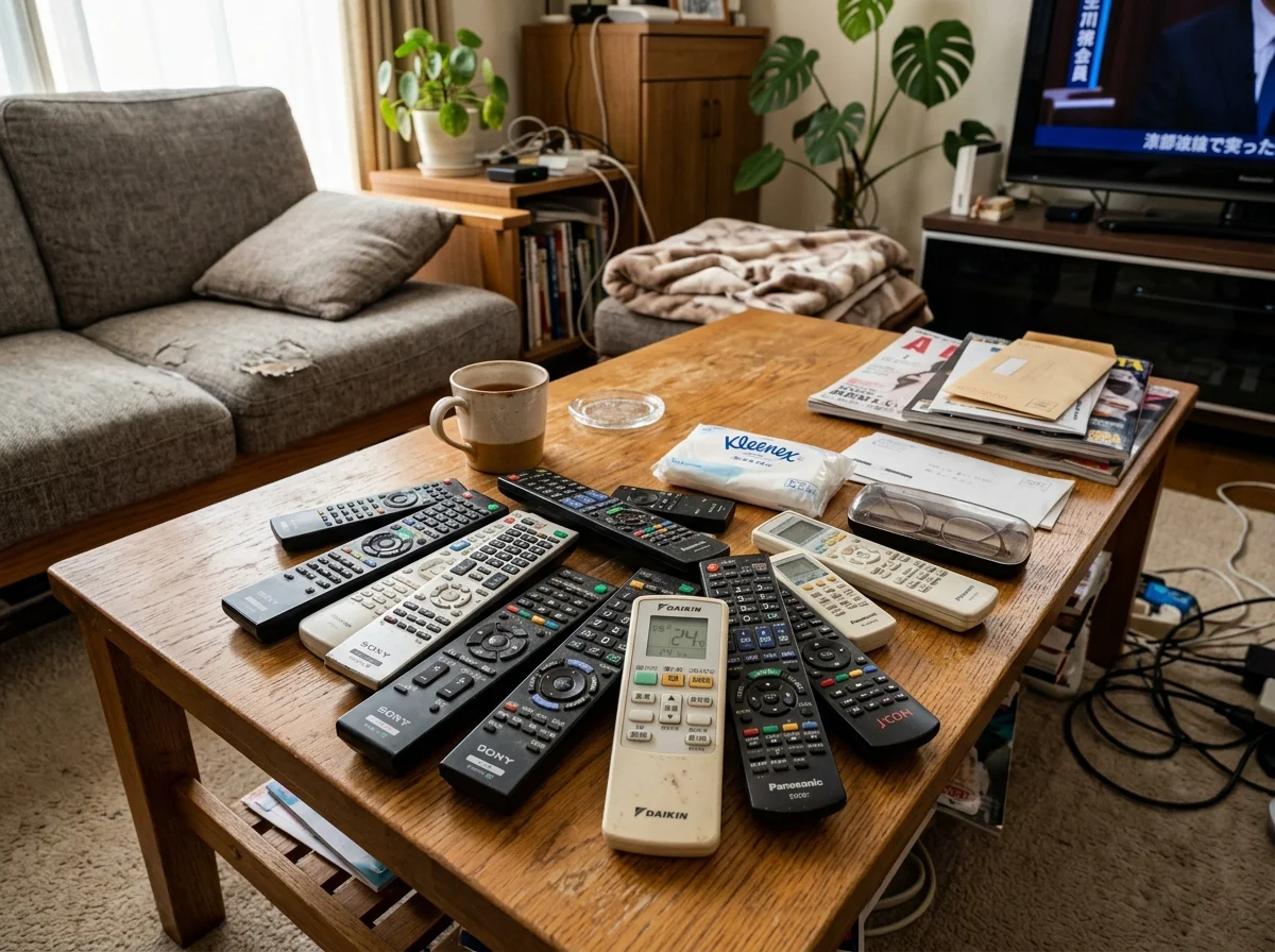 リモコンが散乱したリビング