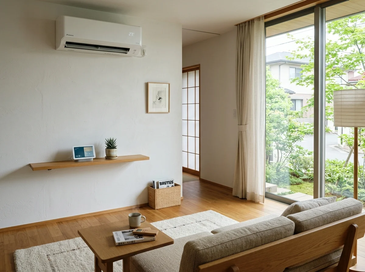 エアコンが設置された日本のリビング