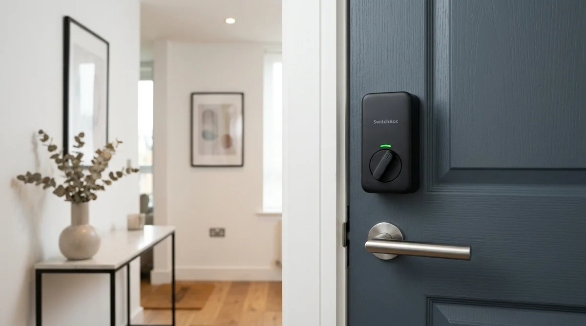 スマートロックが取り付けられた玄関ドア