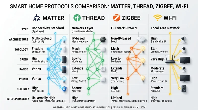 Matter/Thread/Zigbeeの比較チャート