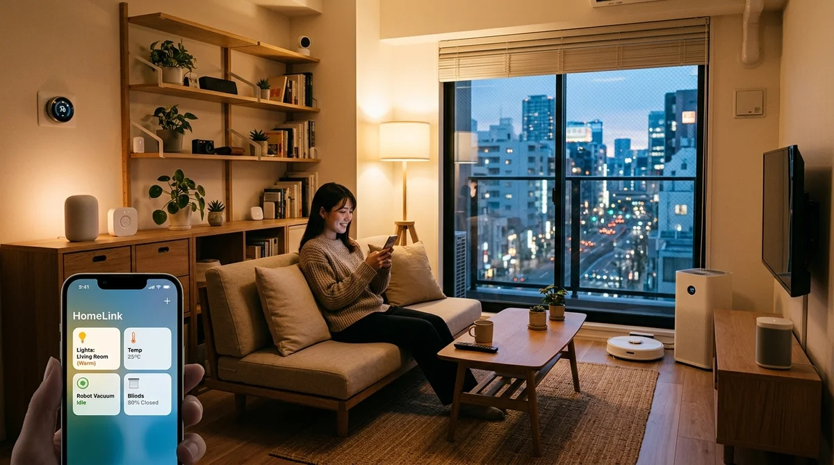 SwitchBotのスマートホームデバイスが配置されたリビング