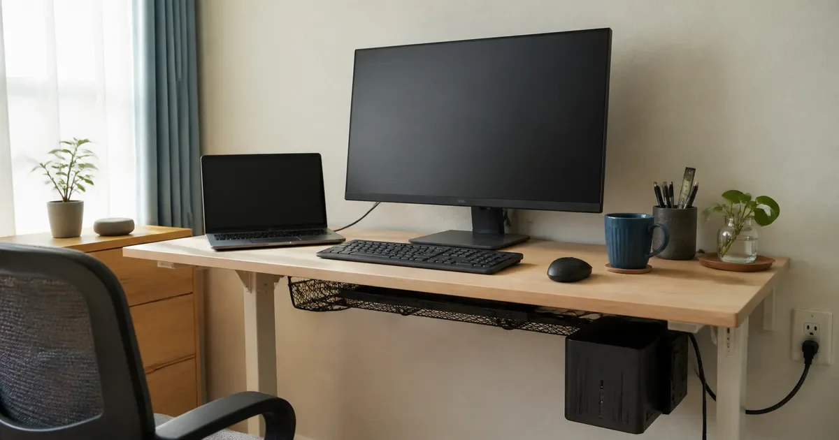 ノートPCとデスクトップPCを1台の4Kモニターへ集めた日本の在宅ワーク机