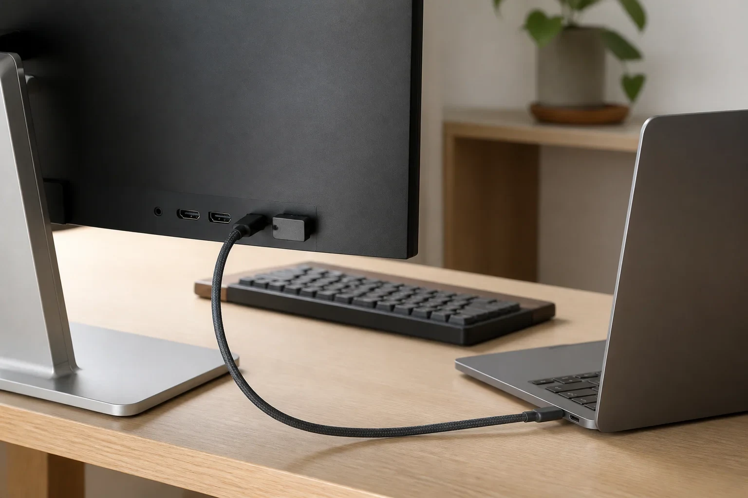 LG 27UQ850V-Wを想定したUSB-C 1本接続とモニター側のUSB機器