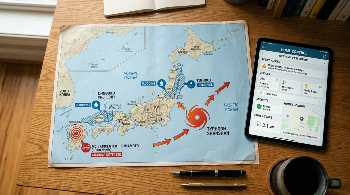 停電時に残したい機器を机の上で整理するイメージ
