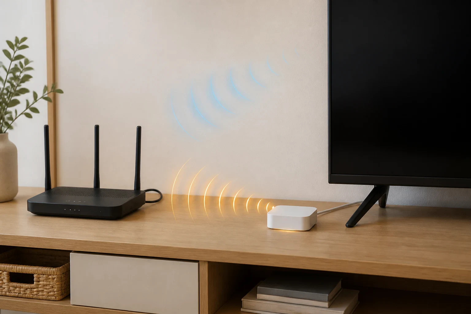 テレビライトのコントローラーとルーターを2.4GHzで接続するイメージ