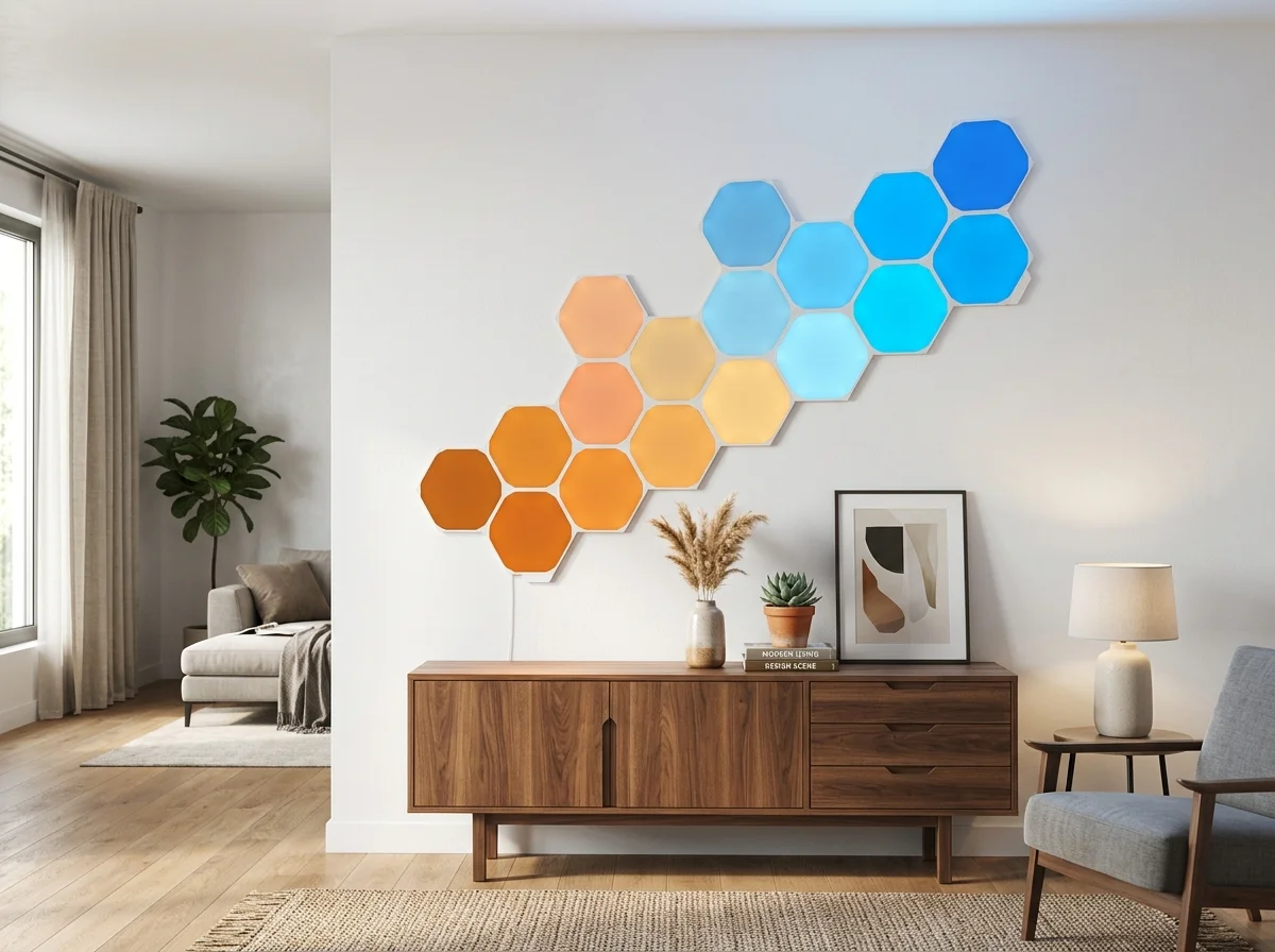 Nanoleaf Shapes Hexagonsが壁に設置された様子