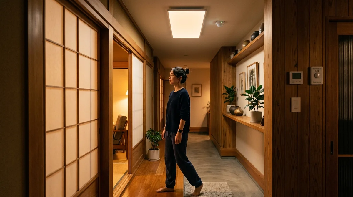 スマートホーム自動化：時間帯に応じて照明が自動変化する様子