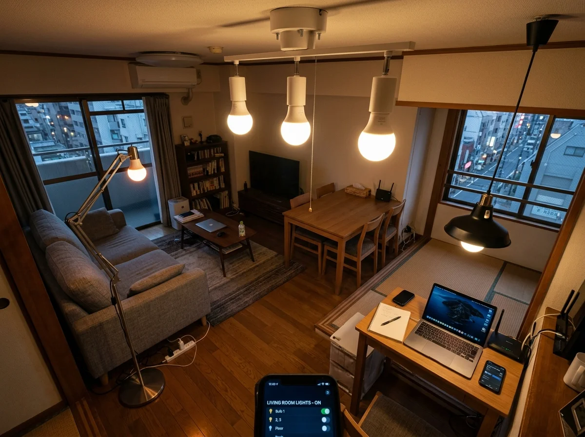 複数の部屋にスマート電球を設置した住宅イメージ