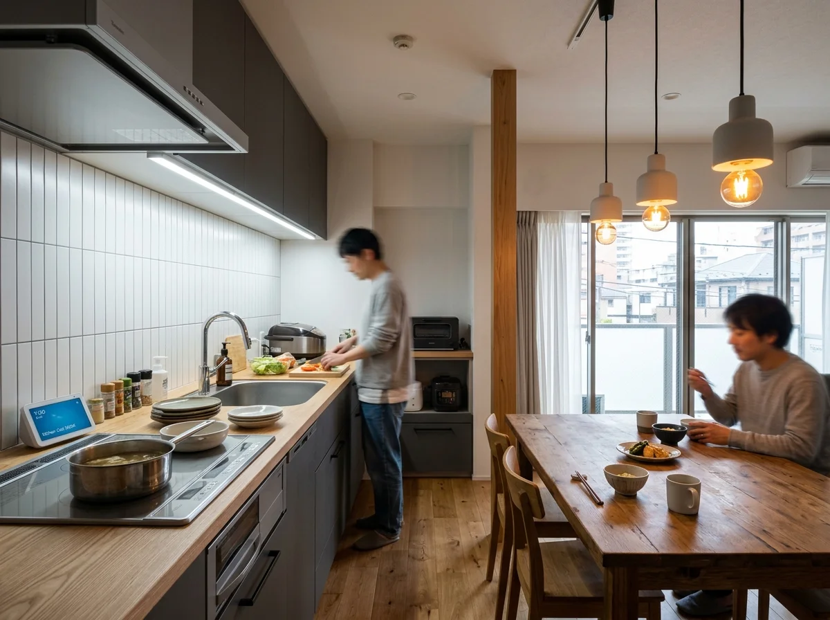 キッチンとダイニングで異なる色温度を使い分けるシーン