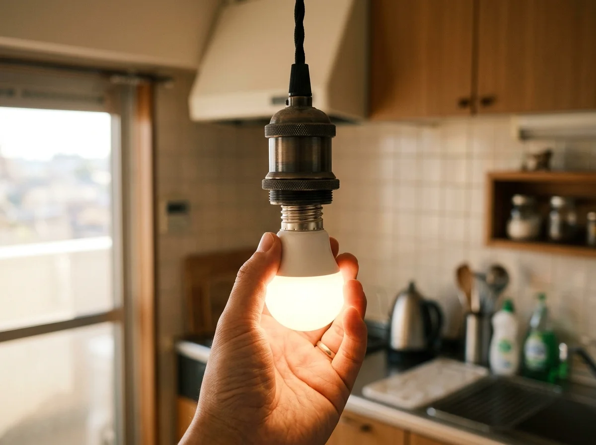 E26口金にスマート電球を取り付ける様子