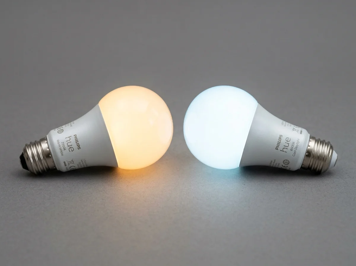 暖色と寒色の電球を並べた比較