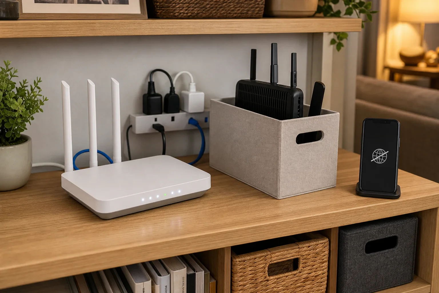 古いルーターを箱に戻し、スマートホームの復旧を確認する最終チェック