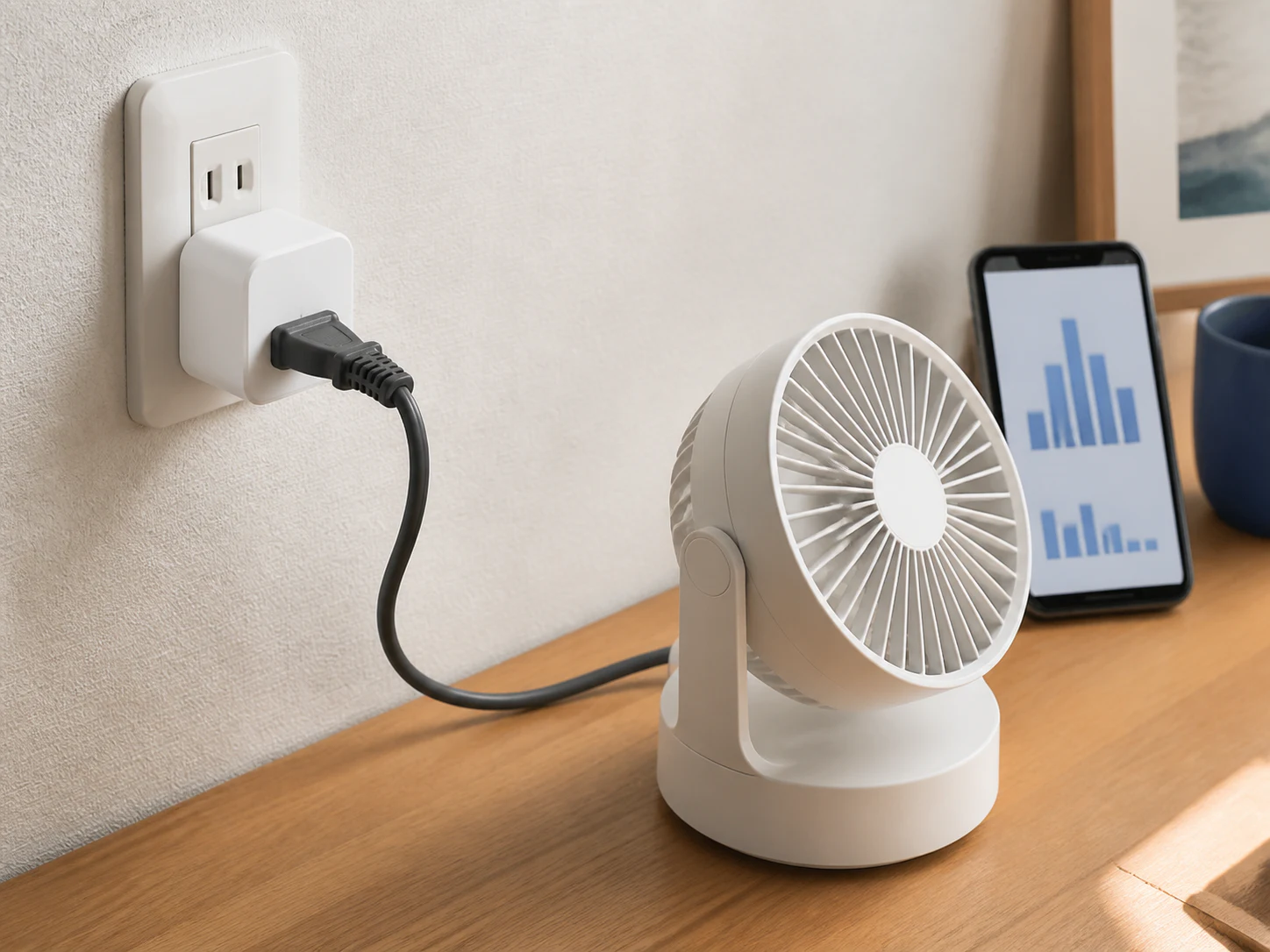 スマートプラグを家電1台と壁コンセントの間に入れて継続測定するイメージ
