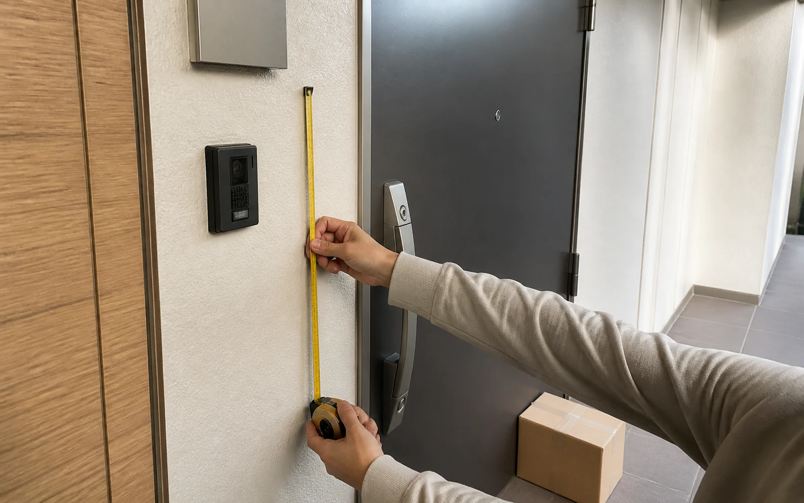 Ring Battery Doorbellの取り付け高さと玄関の壁面を購入前に測るイメージ