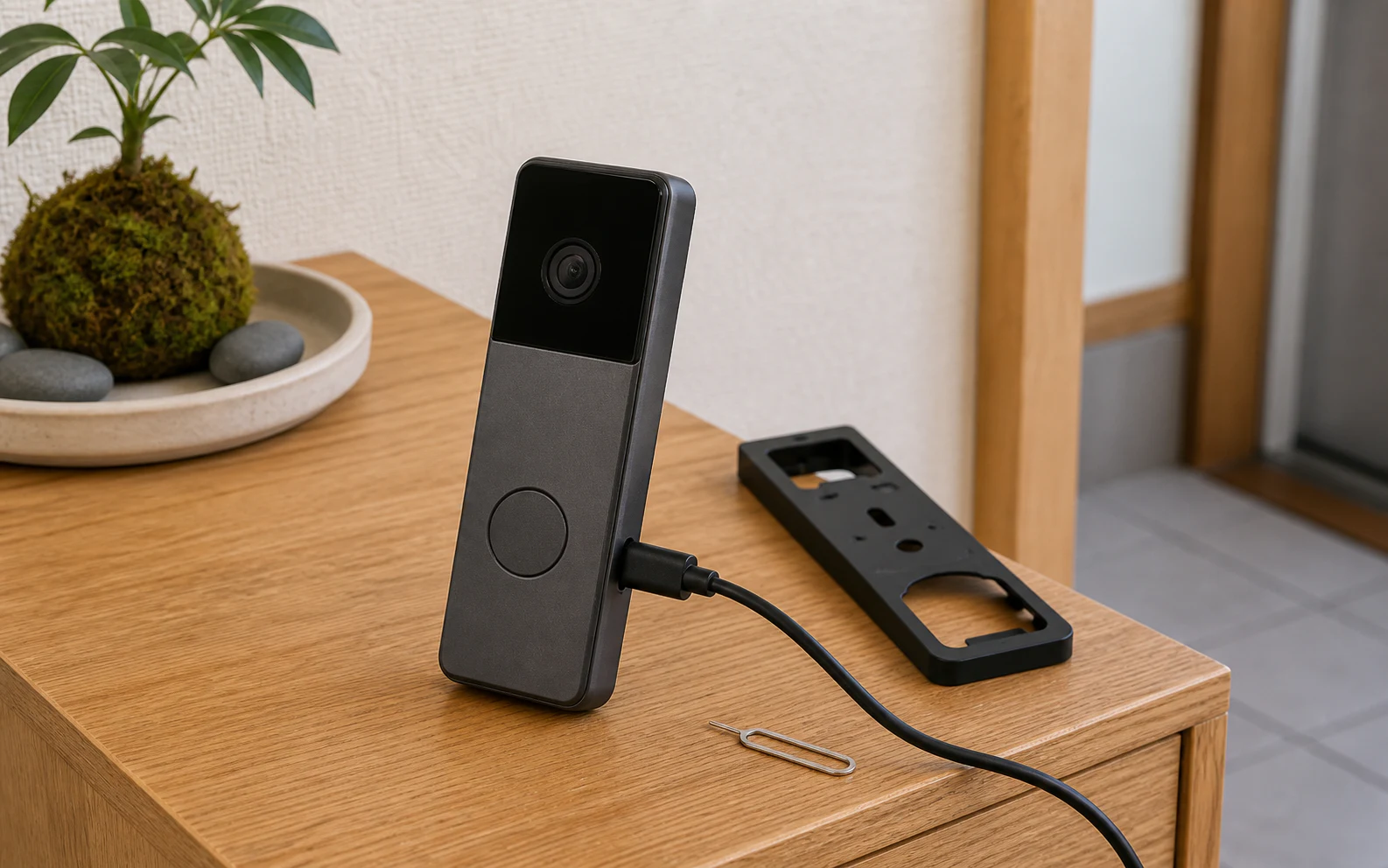 Ring Battery Doorbell本体をUSB-Cケーブルで充電するイメージ