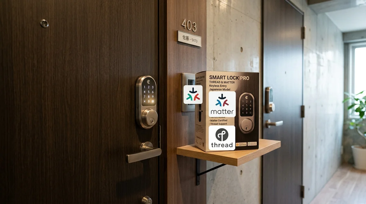 Matter/Thread対応を示すパッケージ表示のスマートロック