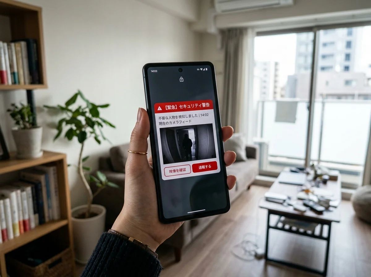 セキュリティ通知を受け取るスマートフォン