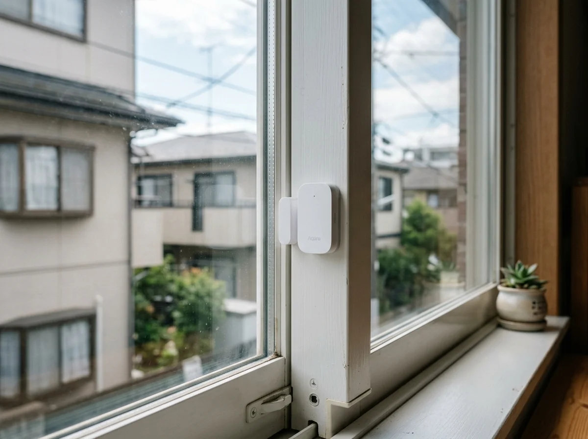 窓に取り付けたセンサー