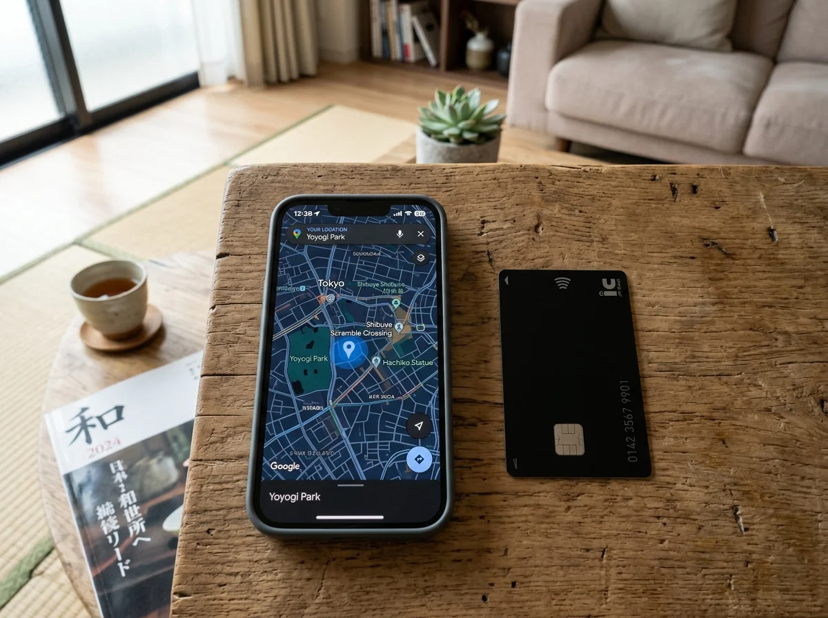 スマートフォンで位置を確認する様子