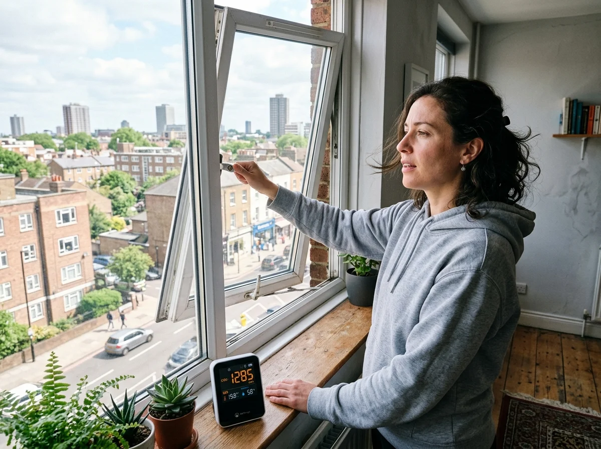 窓を開けて換気する様子