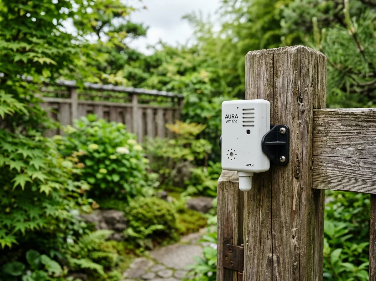 SwitchBot防水温湿度計が屋外フェンスに設置された様子