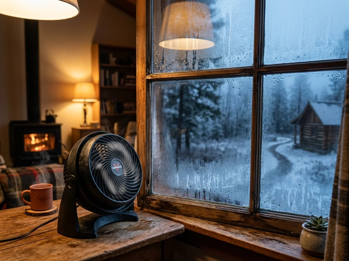 結露が発生した窓とカビ対策の様子