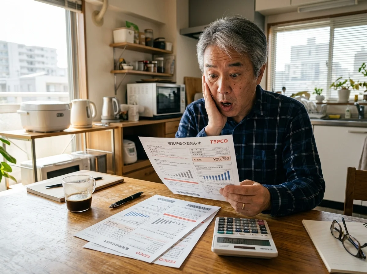 電気代の請求書を確認する様子