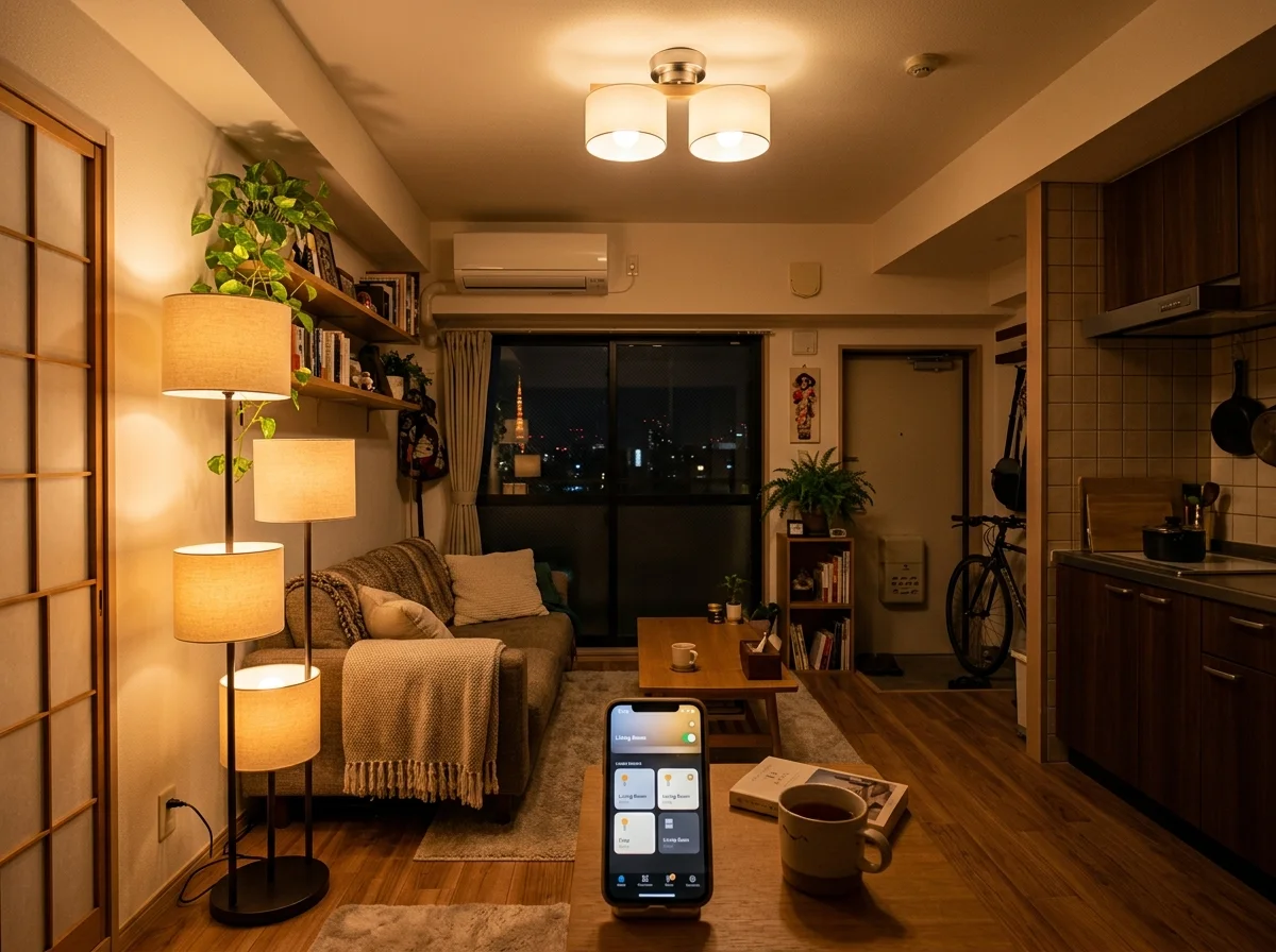 スマート照明で彩られた部屋