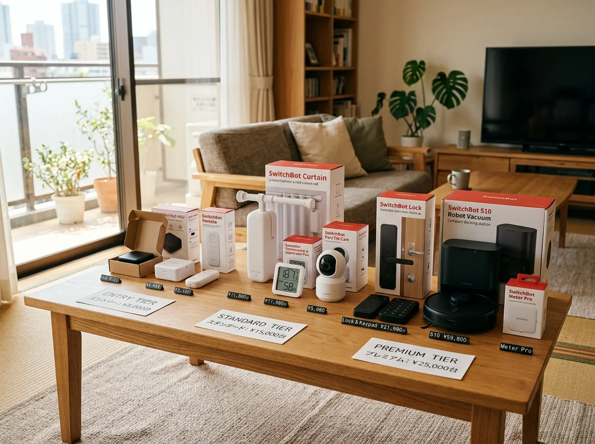 予算別に並べられたSwitchBotスマートホームデバイス