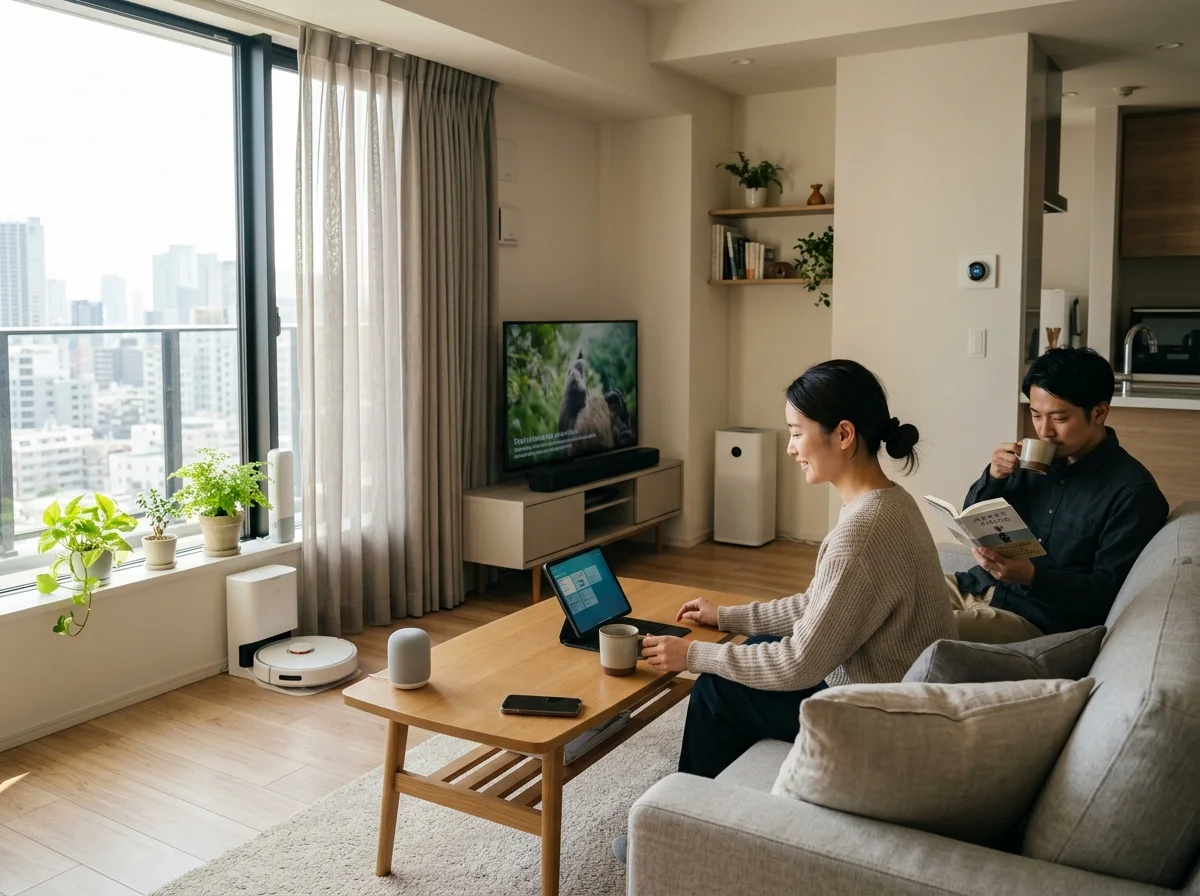 共働きカップルのリビングに設置されたSwitchBotデバイス群