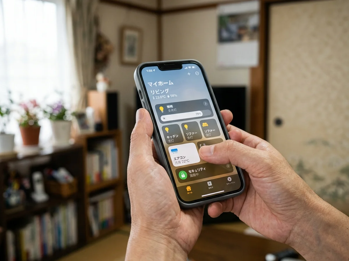 スマートフォンでSwitchBotアプリを操作する様子