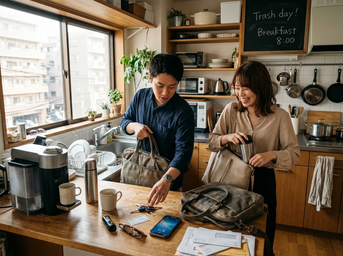 共働きカップルの朝の準備風景