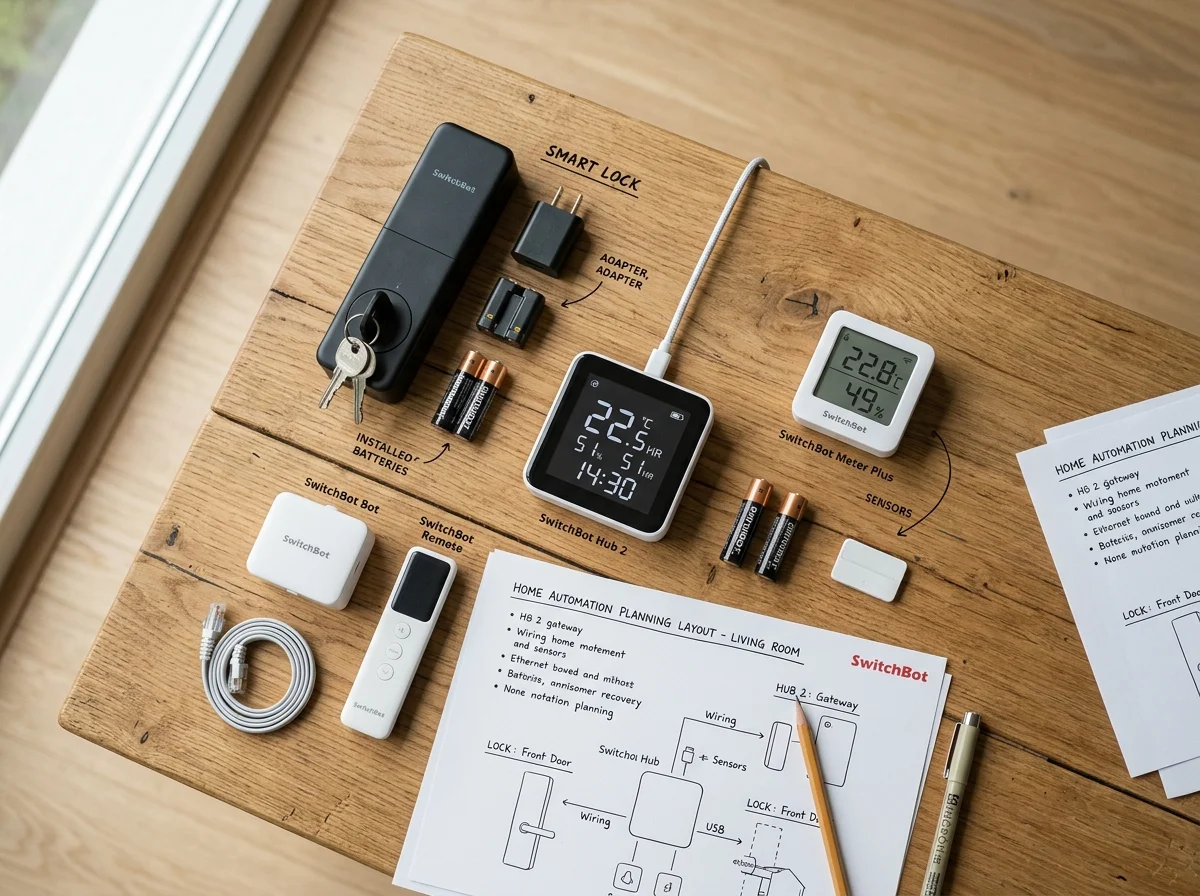 SwitchBot製品を並べた導入計画イメージ