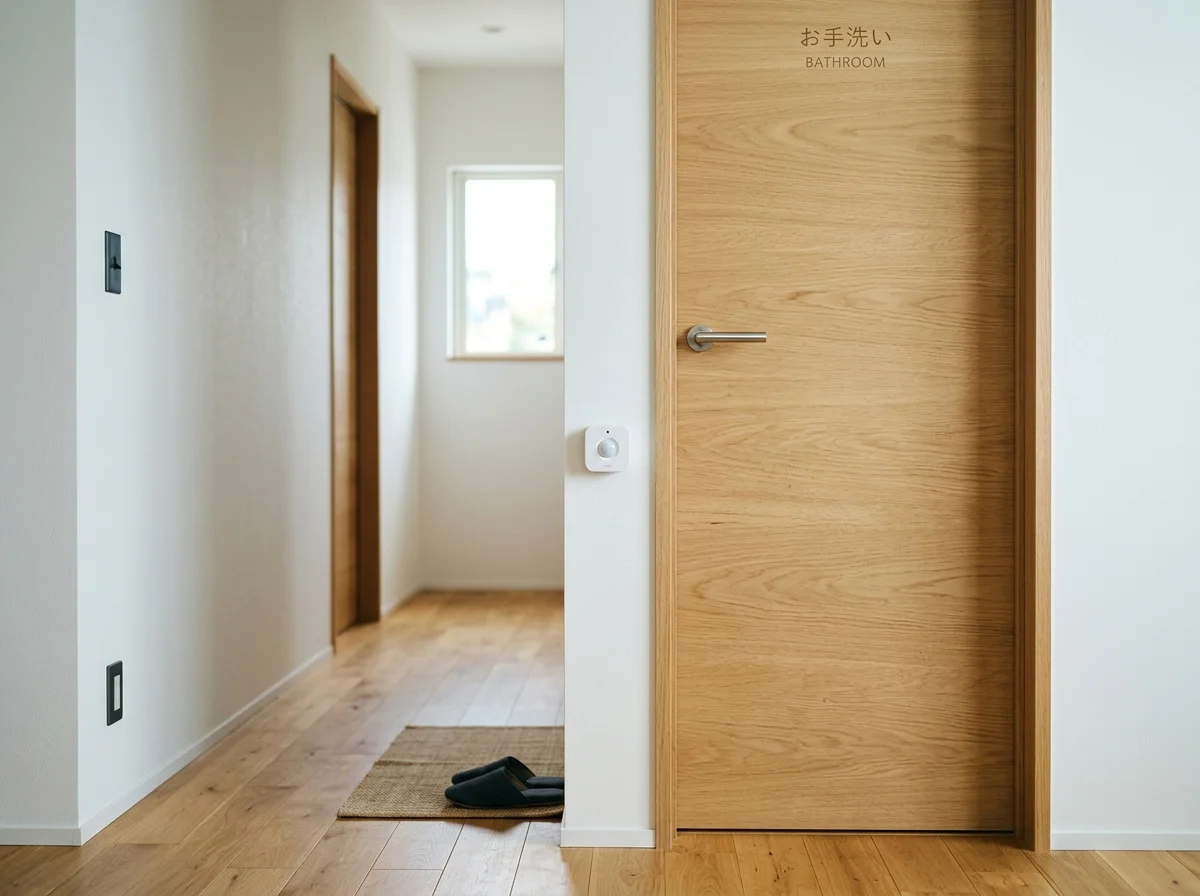 玄関ドアに設置された開閉センサー