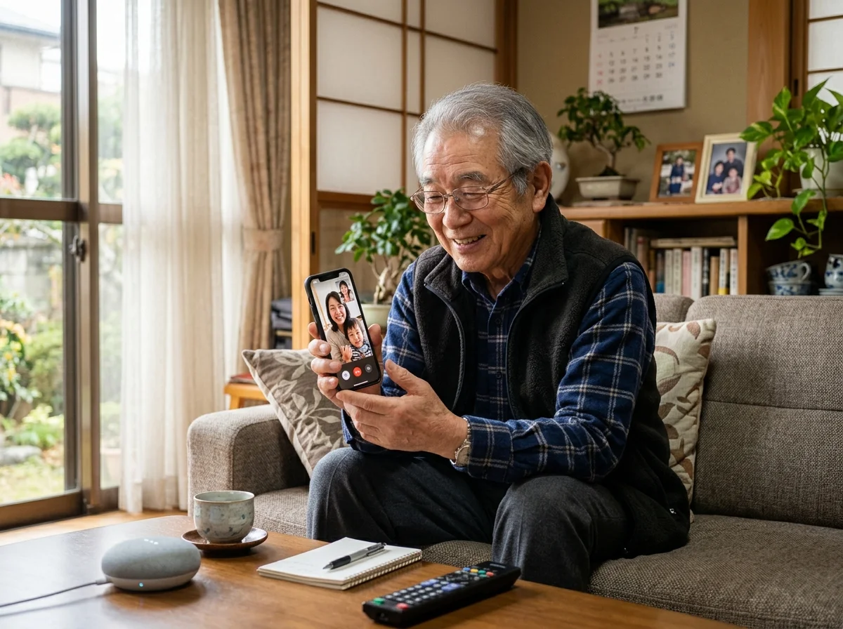 高齢者がスマートフォンを操作する様子