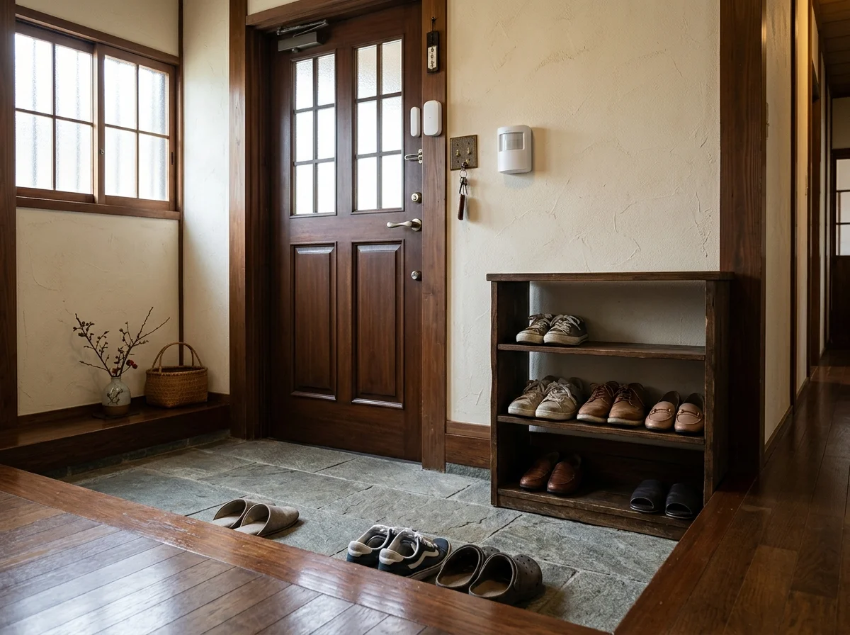 日本の住宅玄関に設置された人感センサー