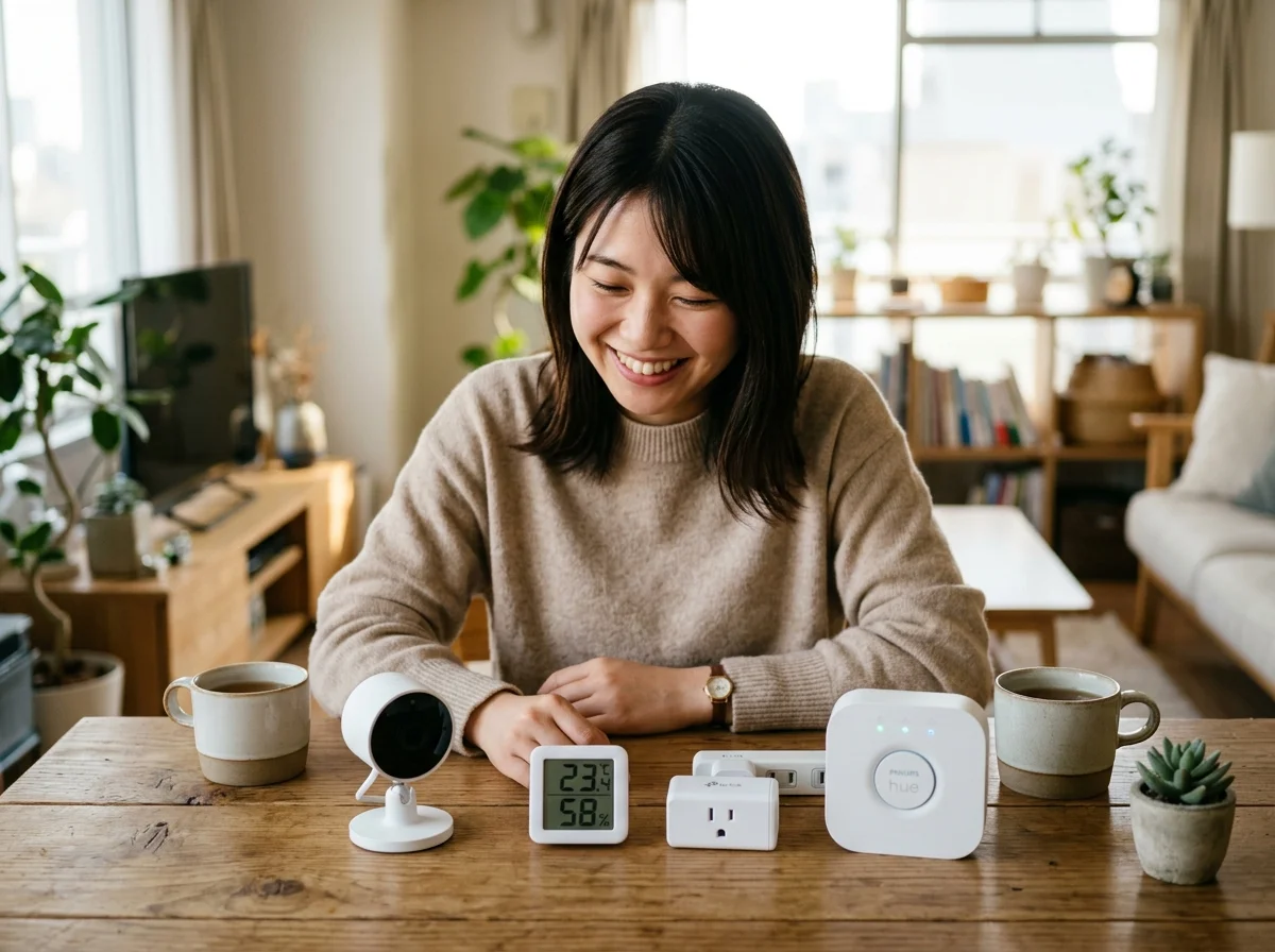 SwitchBotデバイスが並んだテーブル