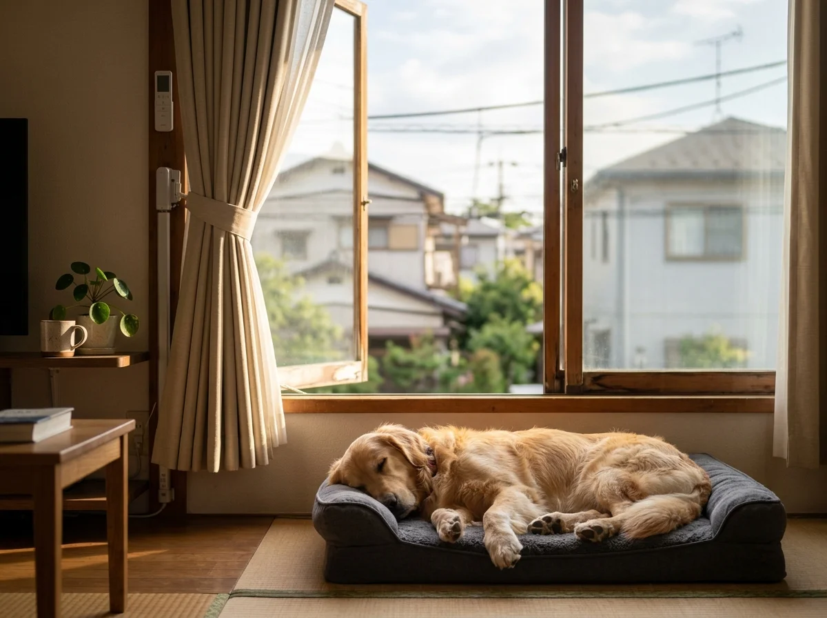 自動カーテンが朝日を取り込むリビング