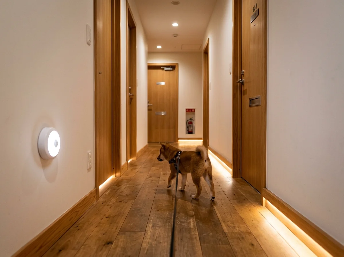 夜間のLED照明が灯るリビング