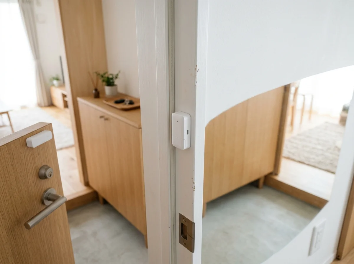 開閉センサーがドア枠に設置された様子